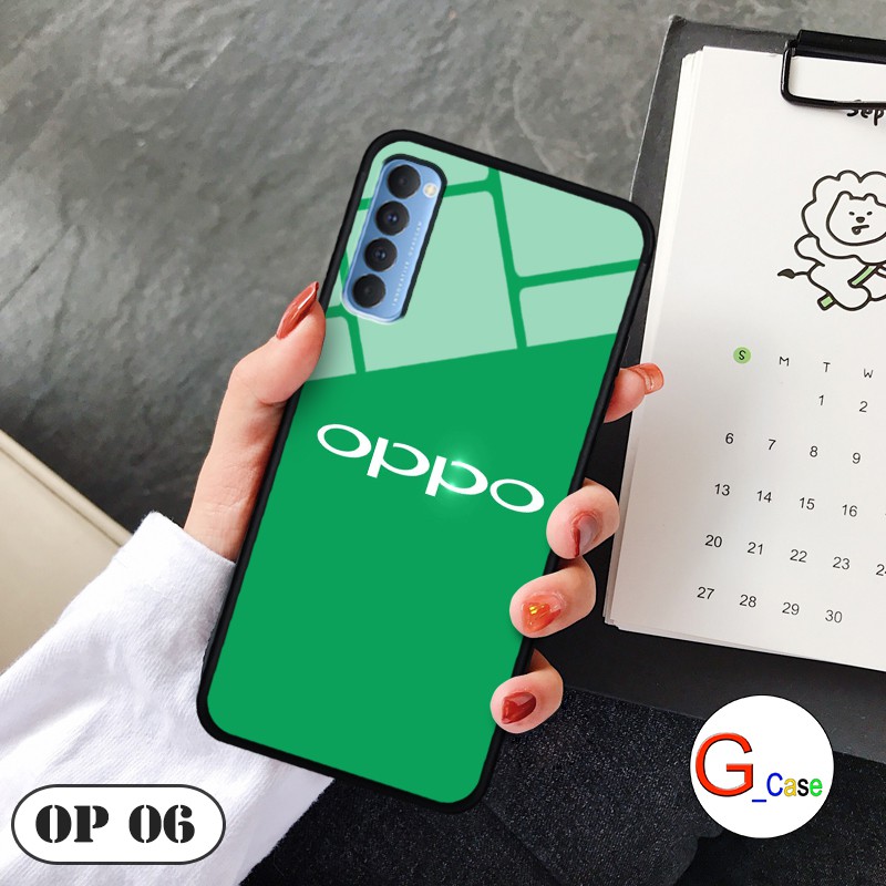 Ốp lưng Oppo Reno4 Pro-lưng kính in logo hãng điện thoại