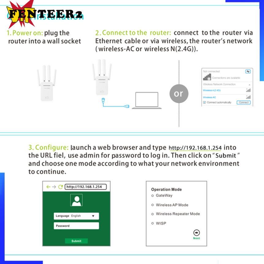 Thiết Bị Khuếch Đại Tín Hiệu Wifi Không Dây Fenteer2 3c Wr09 300mbps | BigBuy360 - bigbuy360.vn