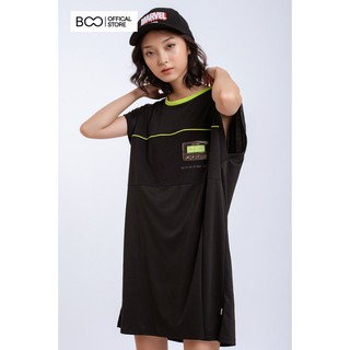 Váy BOO Đầm Tay Ngắn Nữ Oversize Dáng Rộng 100% Cotton Phối Lưới Và Dây In Graphic Độc Đáo Màu Đen