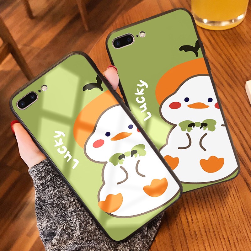 Ốp iphone lưng kính Vịt Lucky dành cho iphone 6 đến 14promax - K362