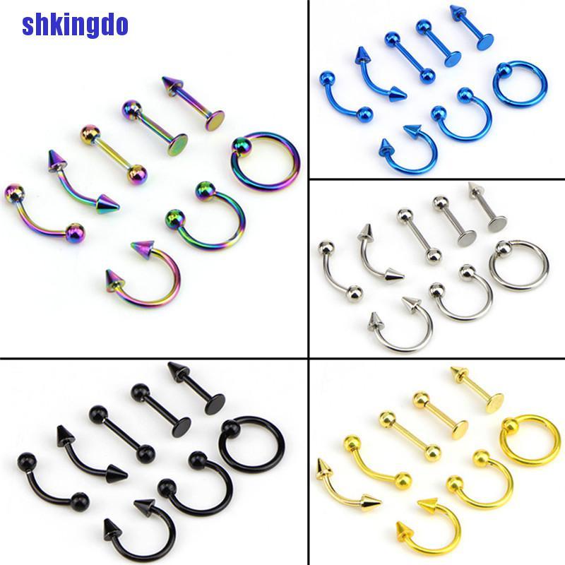Bộ 8 khuyên tai / mũi / môi / lông mày bằng thép không gỉ 16g