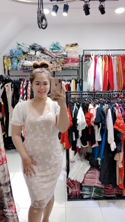 Bigsize Đầm ren phối lưới trắng D19