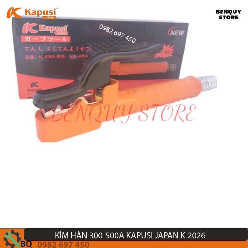 KÌM HÀN 300-500A KAPUSI JAPAN K-2026. ĐẦU KẸP QUE HÀN ĐƯỢC NHIỀU KIỂU: THẲNG, CHÉO, 90 ĐÔ. KÌM KẸP MAT 300-500. HÀN ĐIỆN