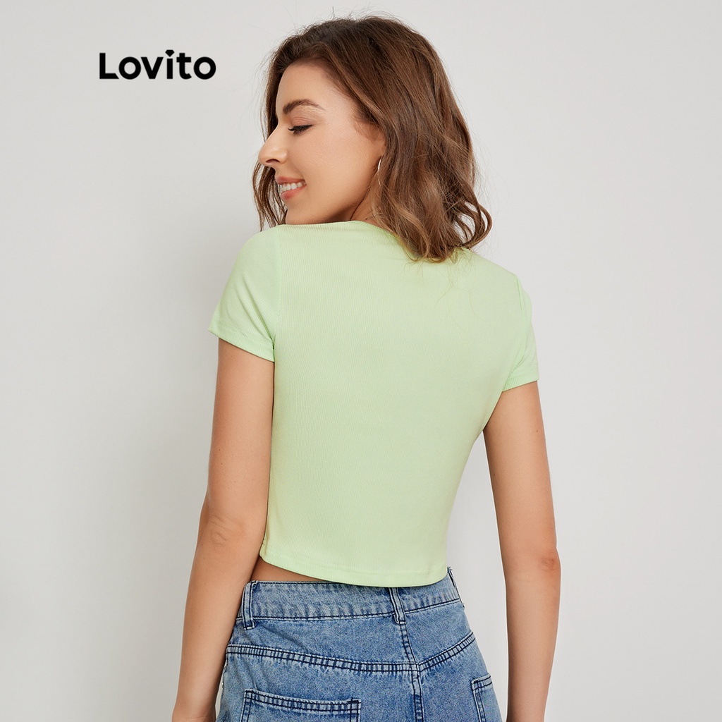 Lovito Áo phông trơn cổ tròn tay ngắn L24ED050 (Xanh lá cây)