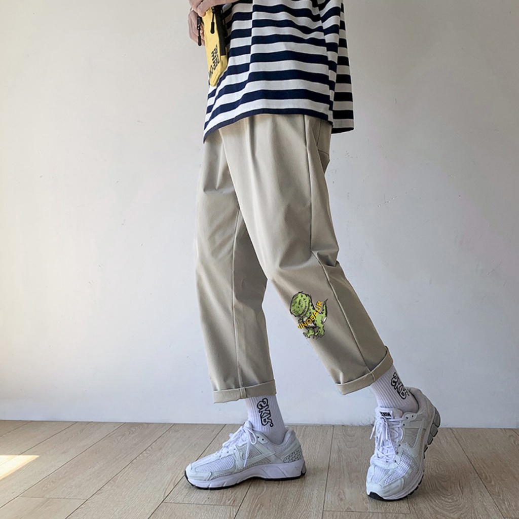 Quần Baggy Kaki unisex Khủng Long, Basic nam nữ cạp chun ống rộng phong cách Hàn Quốc ulzzang - MayLinh shop