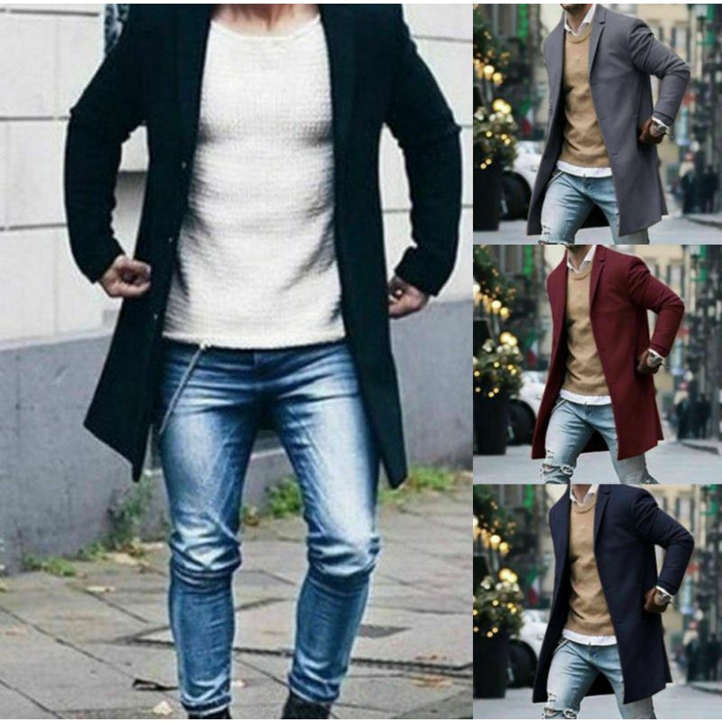 Áo Khoác Len Dáng Dài Giữ Ấm Thời Trang Mùa Đông Cho Nam