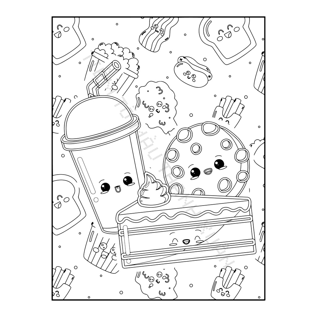 Set 30 Tờ Tranh Tô Màu Hình Thức Ăn Cute Cho Bé Tô Màu Sáp, Màu Chì - Tiệm Tô Màu Thanh Xuân