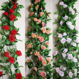 Mua Hoa Giả   Hugia  Dây hoa hồng bằng vải lụa & lá thường xuân giả 2.3M treo tường trang trí tiệc cưới