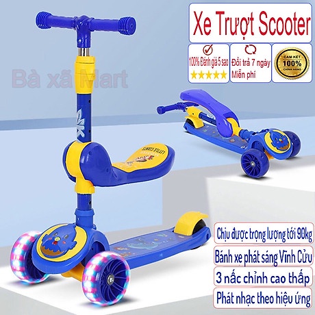 Xe Trượt Scooter 3 Bánh Đèn Led Phát Sáng - Xe trượt gấp gọn thông minh Cho bé 3-8 tuổi