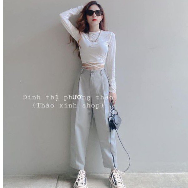 Áo croptop tay dài dây chéo bụng siêu xinh | BigBuy360 - bigbuy360.vn