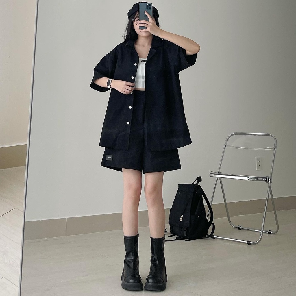 Set Bộ Nữ Đi Chơi JEM CLOSET Sơ Mi Tay Ngắn Phối Quần Short Ống Rộng Lưng Cao PRIM 8142