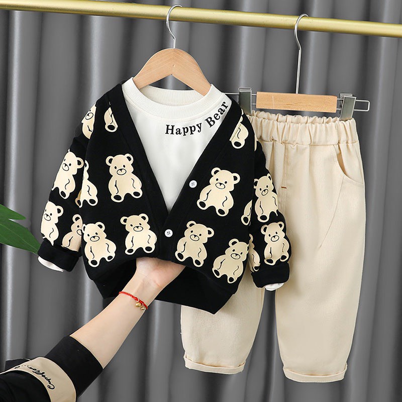 Áo len cardigan thu đông ấm áp thoải mái in họa tiết gấu dễ thương cho bé yêu