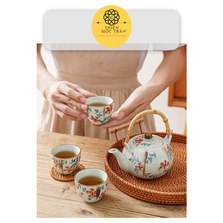 [FreeShip] Bộ Ấm Trà Phong Cách Nhật Bản - Vẽ Tay Gốm Chịu Nhiệt Cao cao cấp