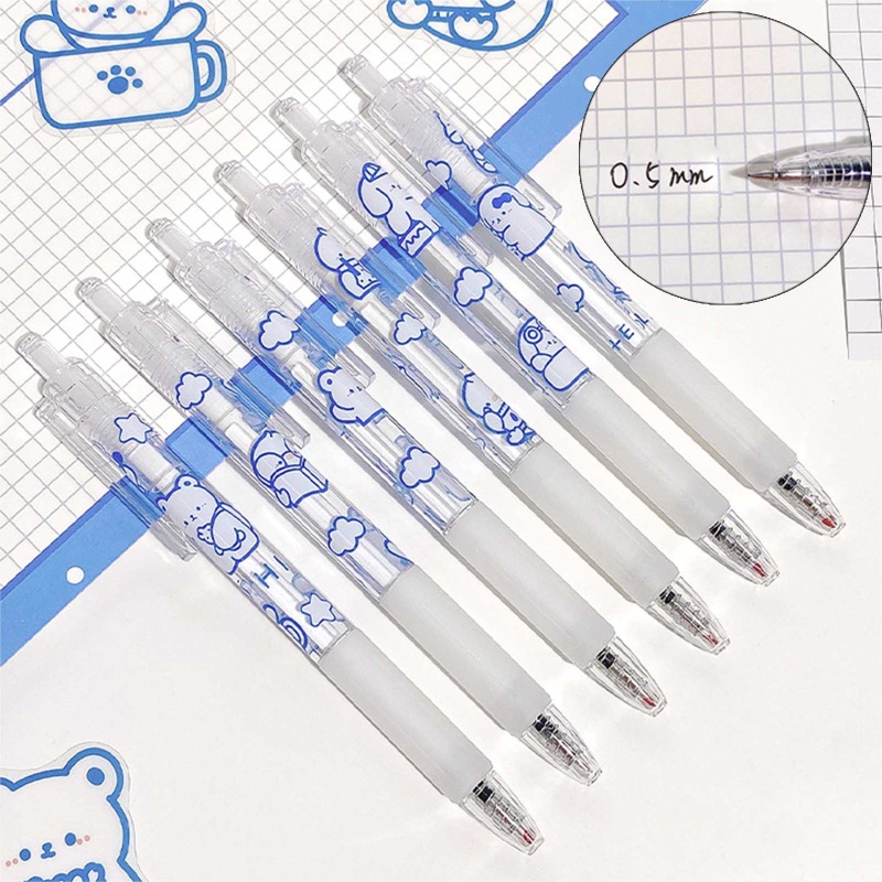 Set 6 Bút Mực Gel Ngòi 0Mm 5mm Gắn Hình Gấu Dễ Thương