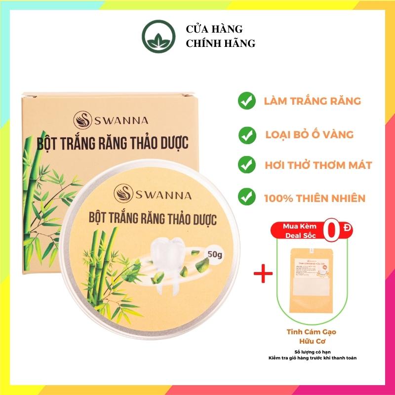Bột Than Tre Thảo Dược Làm Trắng Răng Swanna 50g Hữu Cơ Tẩy Trắng Răng Loại Bỏ Mảng Bám ố Vàng Giúp Hơi Thở Thơm Mát