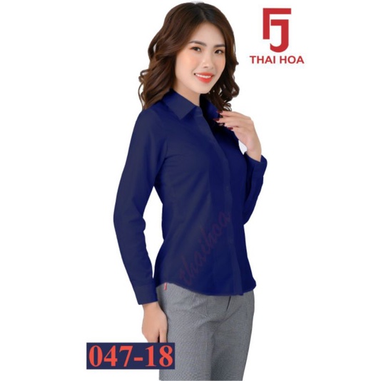 Áo sơmi xanh đen vải sợi tre, kate