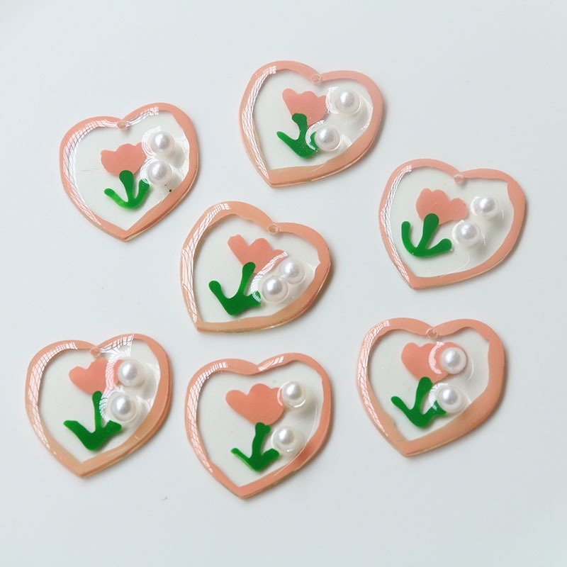 Set 10 Phụ Kiện Hình Hoa Nhỏ Vẽ Tay Đính Ngọc Trai Nhựa Resin Làm Khuyên Tai Thủ Công Diy