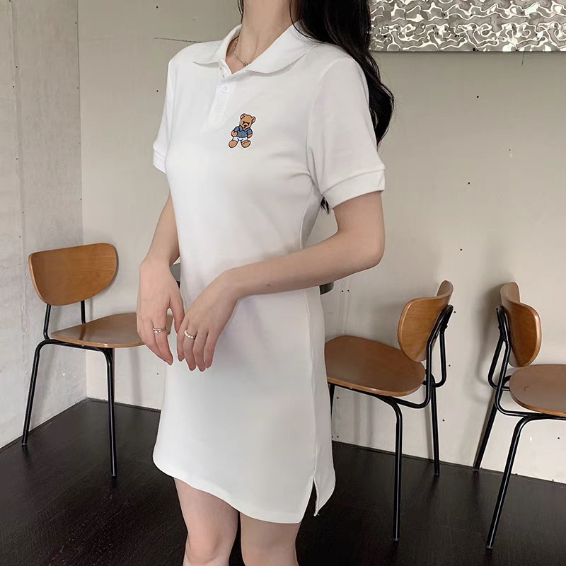 Đầm Cổ Polo Màu Trắng Dáng Ôm Thời Trang Mùa Hè Hàng Mới Dành Cho Bạn Nữ