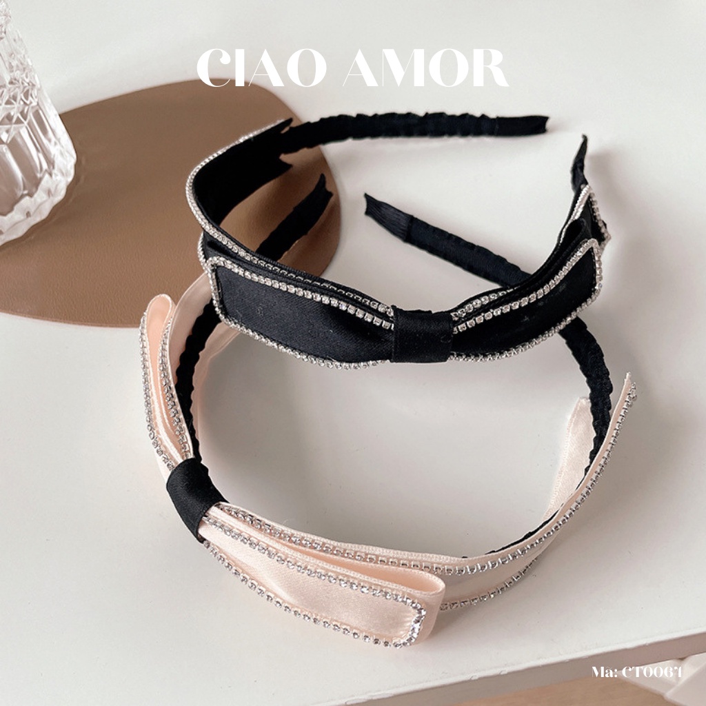 Cài tóc nữ, băng đô nơ nhỏ đen đính đá Phụ kiện tóc Ciao Amor - Mã CT0064