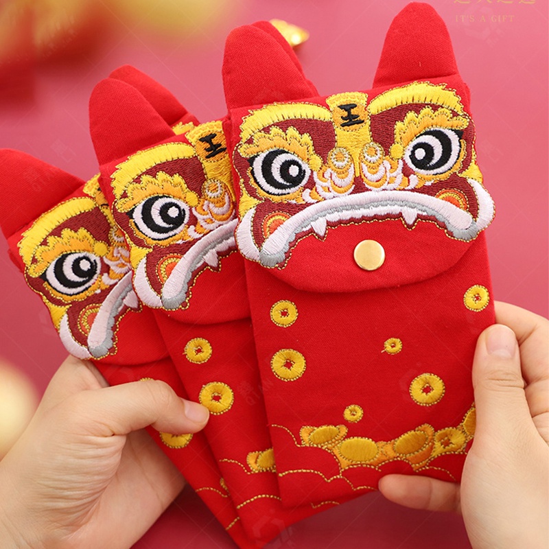 Bao Lì Xì Màu Đỏ Thêu Họa Tiết Thổ Cẩm Trang Trí Năm Mới
