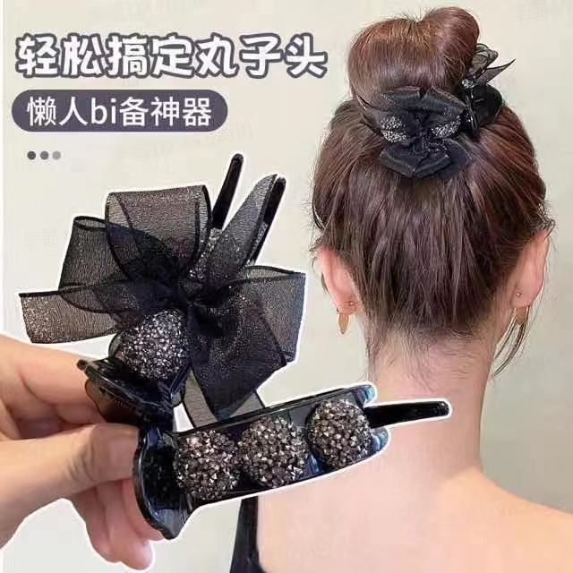 Kẹp Tóc Lưới Màu Đen Đính Nơ Phong Cách Hàn Quốc Cho Nữ