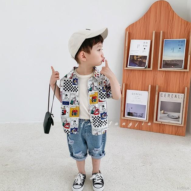 Áo sơ mi ngắn tay in họa tiết thời trang cho bé trai