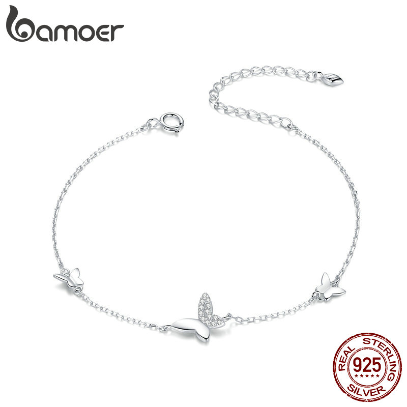Lắc tay BAMOER SCB197 bạc 925 hình bươm bướm phối khóa gài chất lượng cao