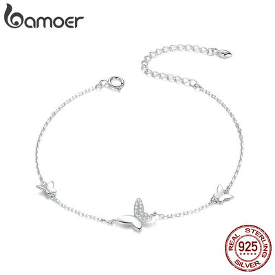 Lắc tay BAMOER SCB197 bạc 925 hình bươm bướm phối khóa gài chất lượng cao