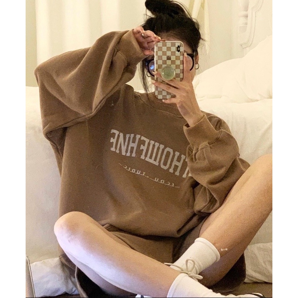 Set Short Nỉ Ohto PEONYB Nữ [FREESHIP]  Bộ đồ thu đông quần shorts áo sweater form rộng dài tay cá tính Ulzzang