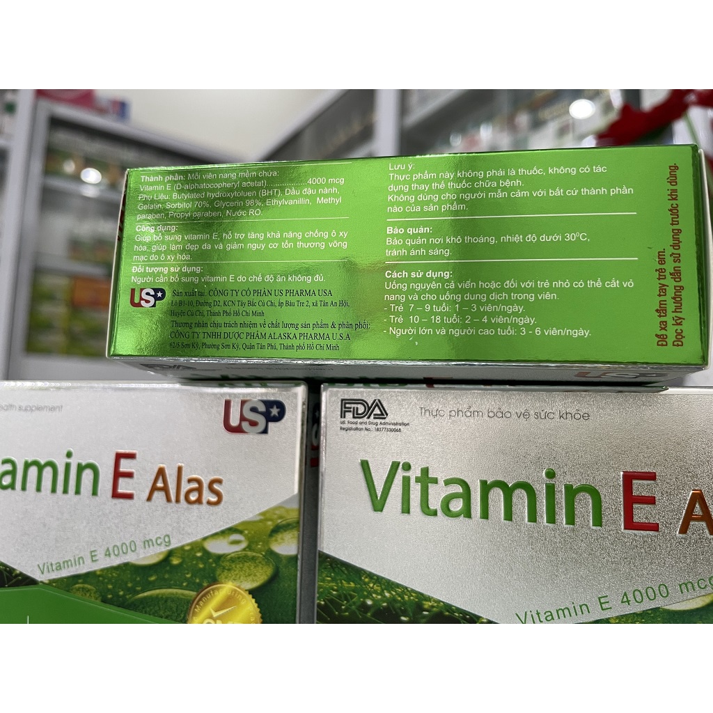 Viên uống Vitamin E Alas giúp làm đẹp da hộp 3 vỉ x 10 viên