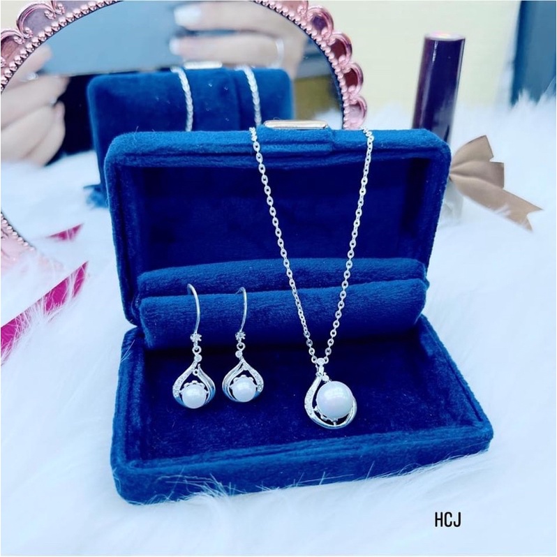 Bộ trang sức nữ bạc thật đính hạt trai nhân tạo sang chảnh tuyệt đẹp LINH MIU SILVER