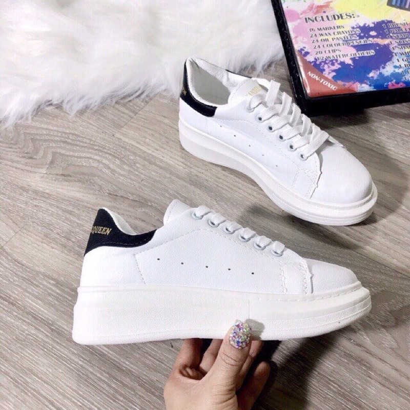 Giày sneaker nữ MQ gót đen trơn đơn giản đế 2p cưc năng động