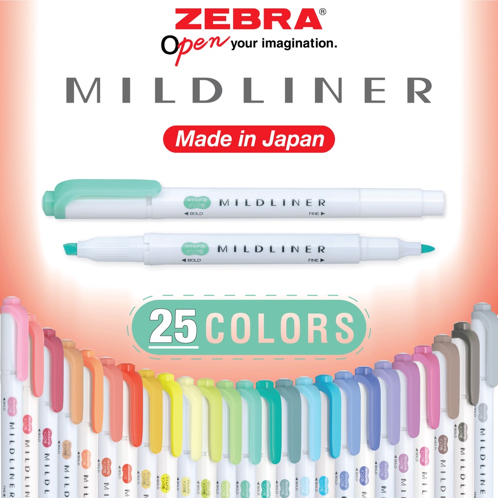 Bút đánh dấu 2 đầu Zebra Mildliner Nhật Bản 25 màu [Chính hãng] - 1 cây