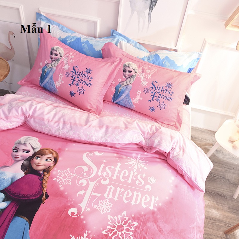 GC0172 Bộ chăn ga gối cho giường 1.2-1.35*2m Cotton 100% hình Elsa công chúa hàng nhập