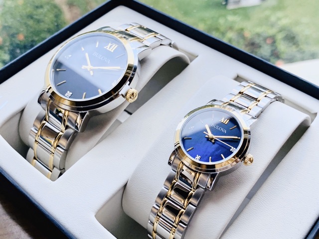 Đồng hồ Unisex Bulova 98X117 cặp đôi mặt xanh blue siêu đẹp