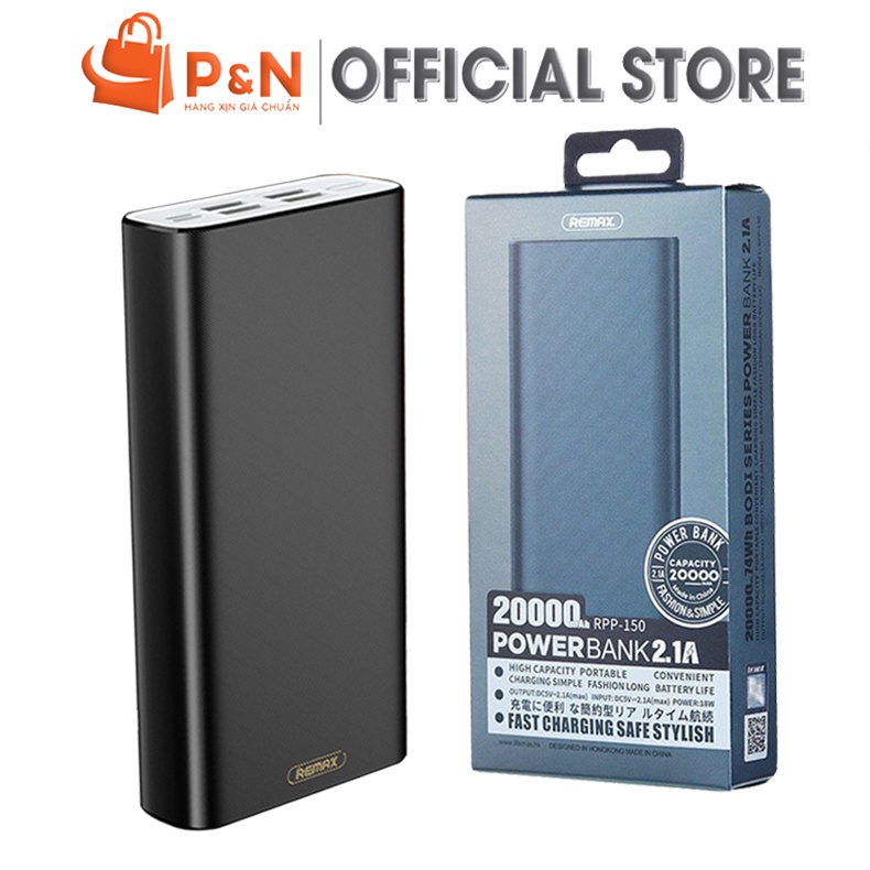 PIN SẠC DỰ PHÒNG REMAX RPP-150 BODI 20000MAH 2 CỔNG INPUT, 2 CỔNG OUTPUT MAX 2.1A