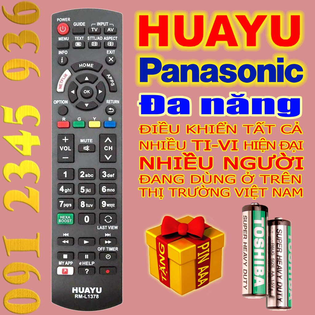 Điều khiển PANASONIC ''ĐA NĂNG'' HUAYU có mã số RM-L1378 cho Tivi Smart. (Mẫu số 06)