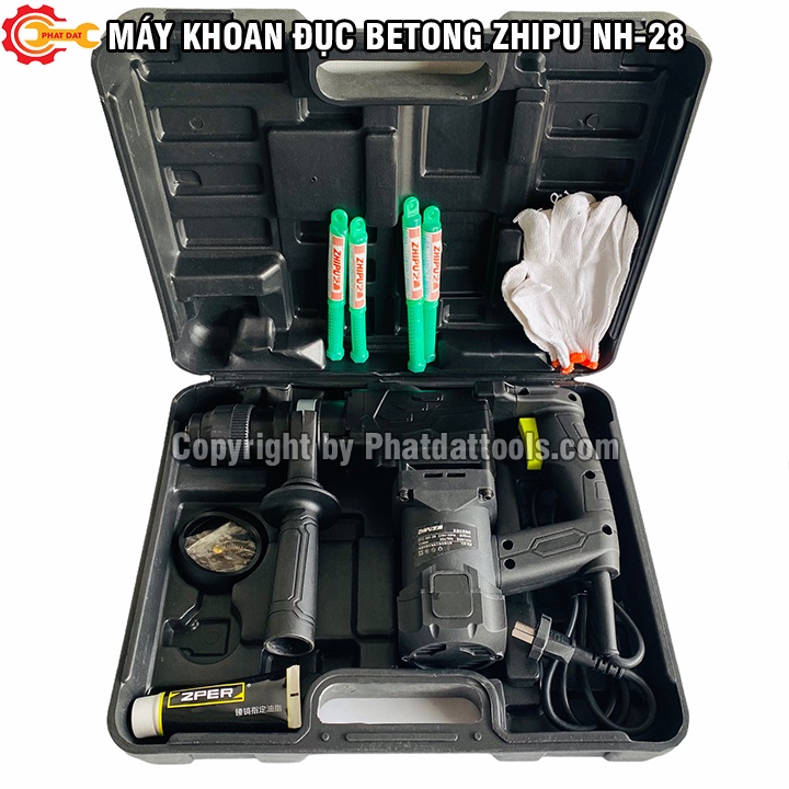 Máy Khoan Đục Bê Tông ZHIPU Z1C-NH-28  - Kèm 4 Mũi Khoan Phi 6,8,10,12 - Công Nghệ Đức - Bảo Hành 6 Tháng