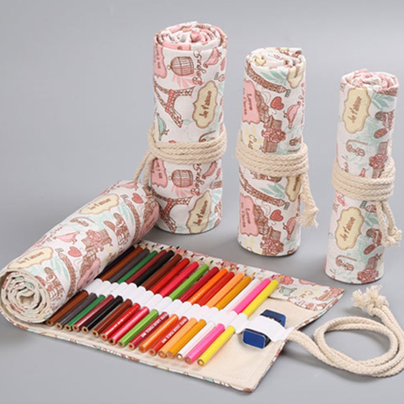 Túi Đựng Bút Chì Bằng Vải Canvas Có Thể Cuộn Tròn Tiện Dụng Cho Họa Sĩ / Giáo Viên