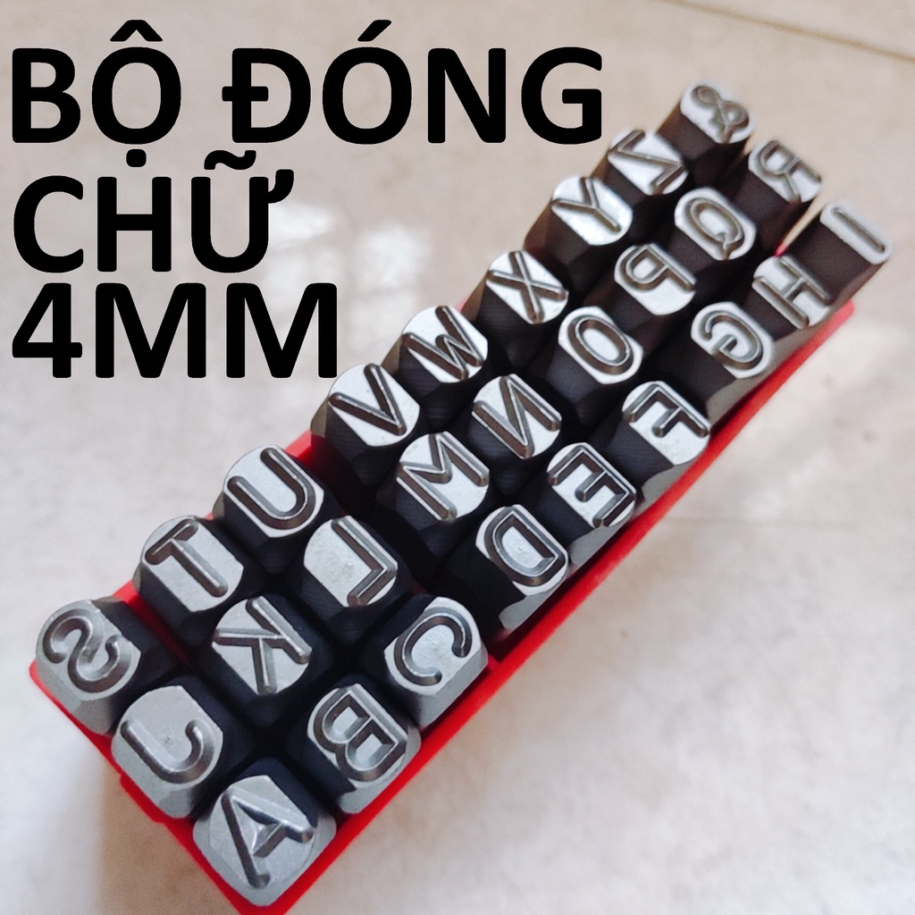 Combo bộ đóng số + chữ 4mm, chất liệu hợp kim thép, đóng trên kim loại