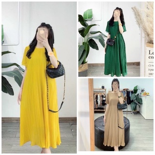 Váy bầu thời trang thiết kế midi xếp ly dáng dài mùa hè