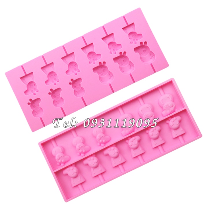 Khuôn silicon làm rau câu, kẹo dẻo, socola vĩ 12 heo con Cute Peppa - Mã số 1038