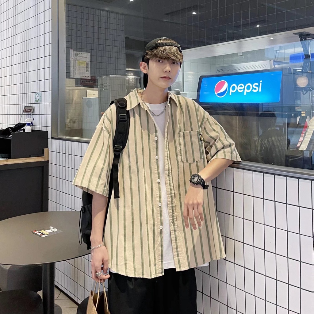 Áo Sơ Mi Nam Tay Ngắn Dáng Rộng Phong Cách Nhật Bản Thời Trang Mùa Hè Có Size M-2XL