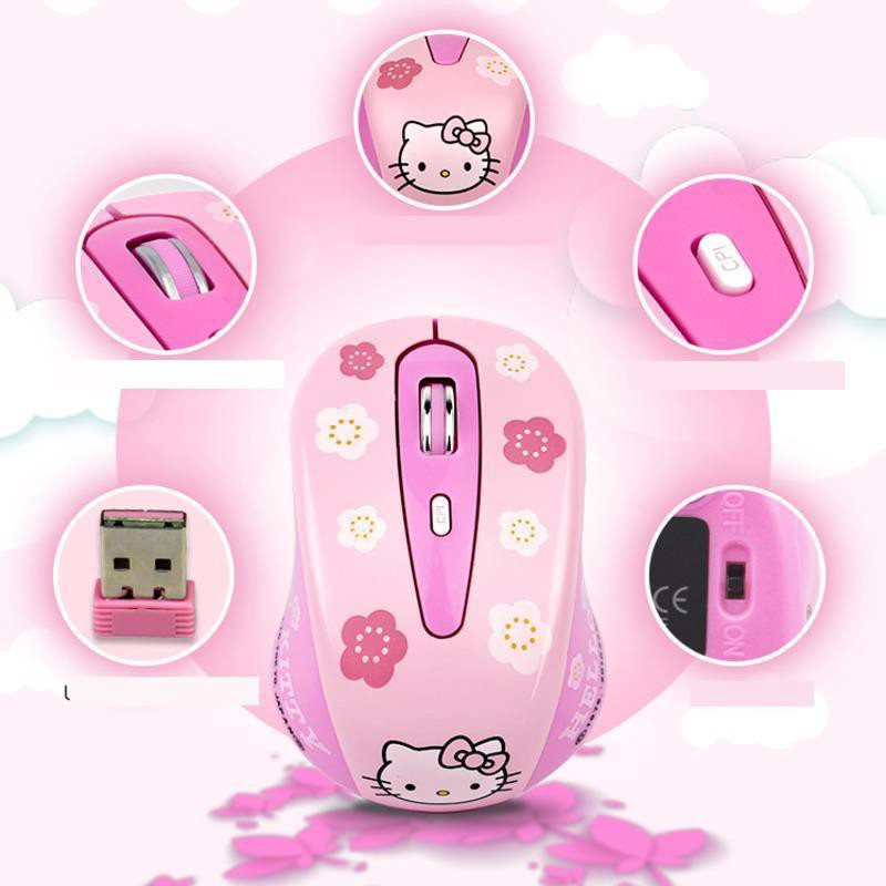 Chuột Quang Chơi Game Không Dây 2.4ghz Hình Hello Kitty Màu Hồng