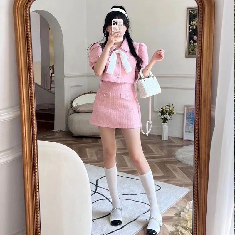 Set bố croptop + Chân váy chữ A