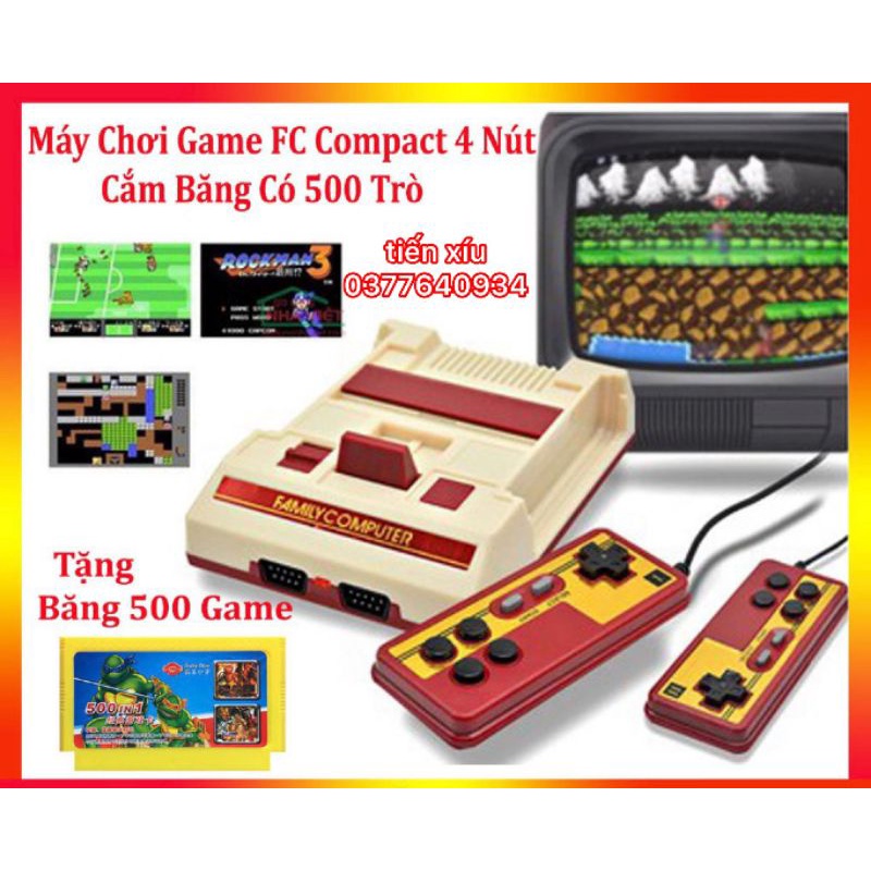 (tiến xíu)máy điện tử 4 nút FC có 500 trò (cổng AV hoa sen vàng đỏ trắng) Máy Chơi Game FC Compact 4 Nút Cắm Băng