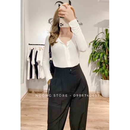 Quần baggy nữ công sở cạp liền siêu cao mẫu mới dáng dài ống đứng màu đen Quần tây nữ lưng cao đi học cấp 3 vải mềm đẹp