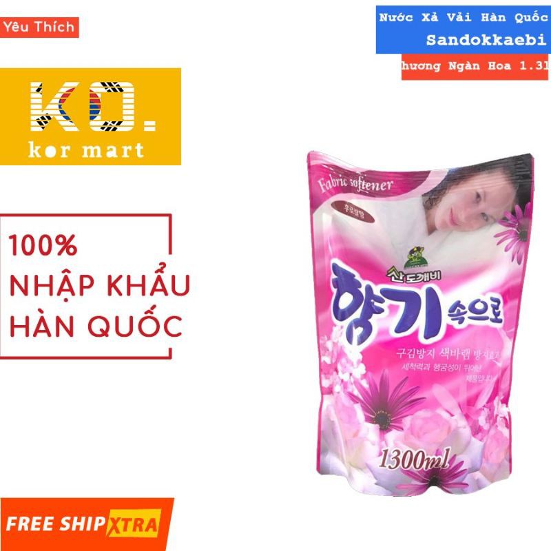 Nước xả vả ♥️FREESHIP♥️ Hàn Quốc cho da nhạy cảm - dạng túi 1.3L (Hương Ngàn hoa) làm mềm vải vượt trội, hương thơm dịu