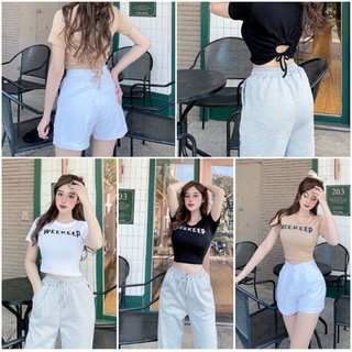 Áo croptop cột dây eo lưng tay ngắn
