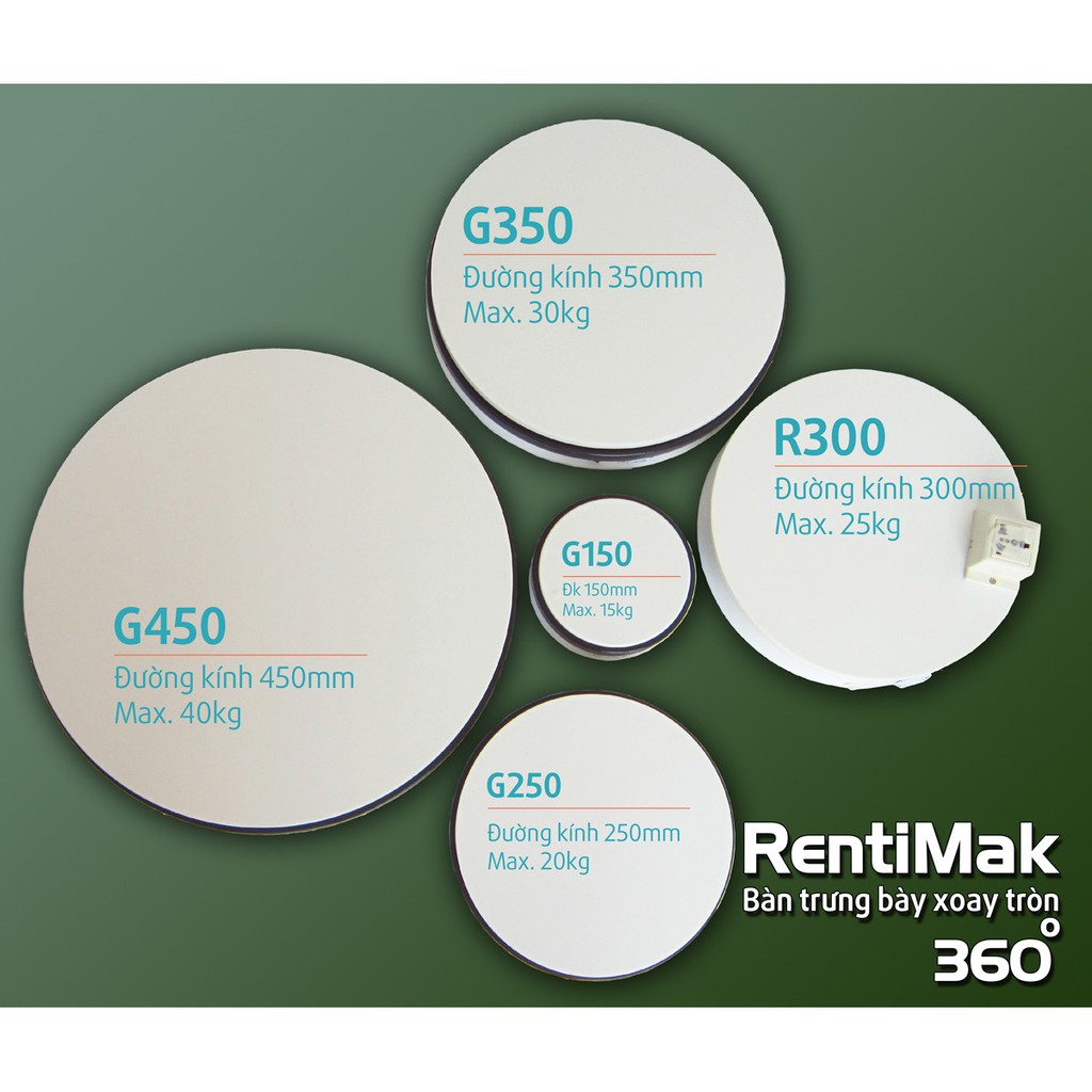 RentiMak G350 Đế trưng bày quay tròn 360 độ, Đế xoay trưng bày, Bàn chụp ảnh sản phẩm, Đế chụp ảnh